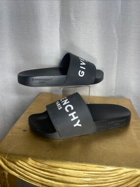 Givenchy Black Slide Sandals with White Logo